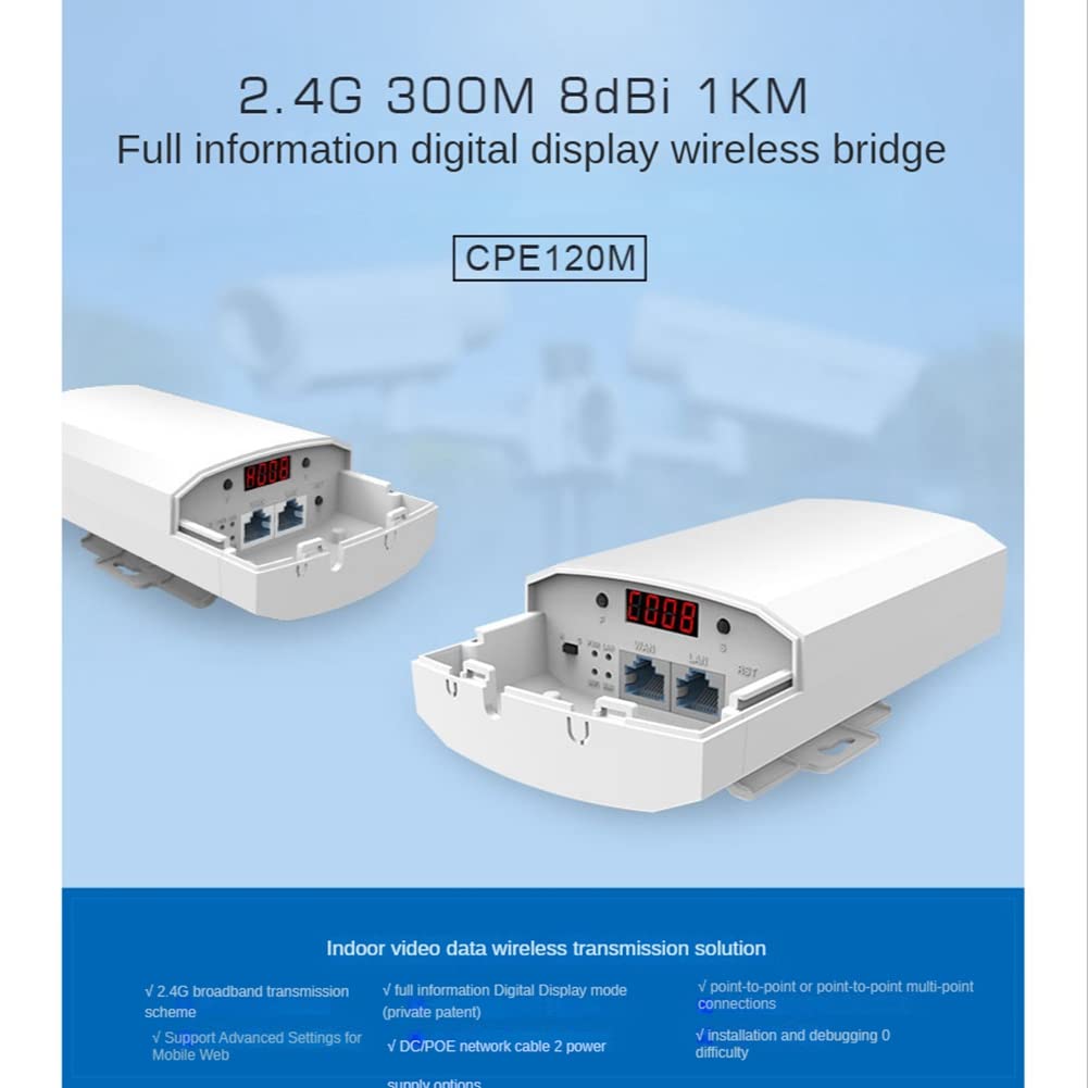 WLAN Router für Außen, 2.4G, 300Mbps, Wireless Repeater/WLAN-Brücke, Reichweite 1km, WLAN Abdeckung für Kamera, EU-Stecker