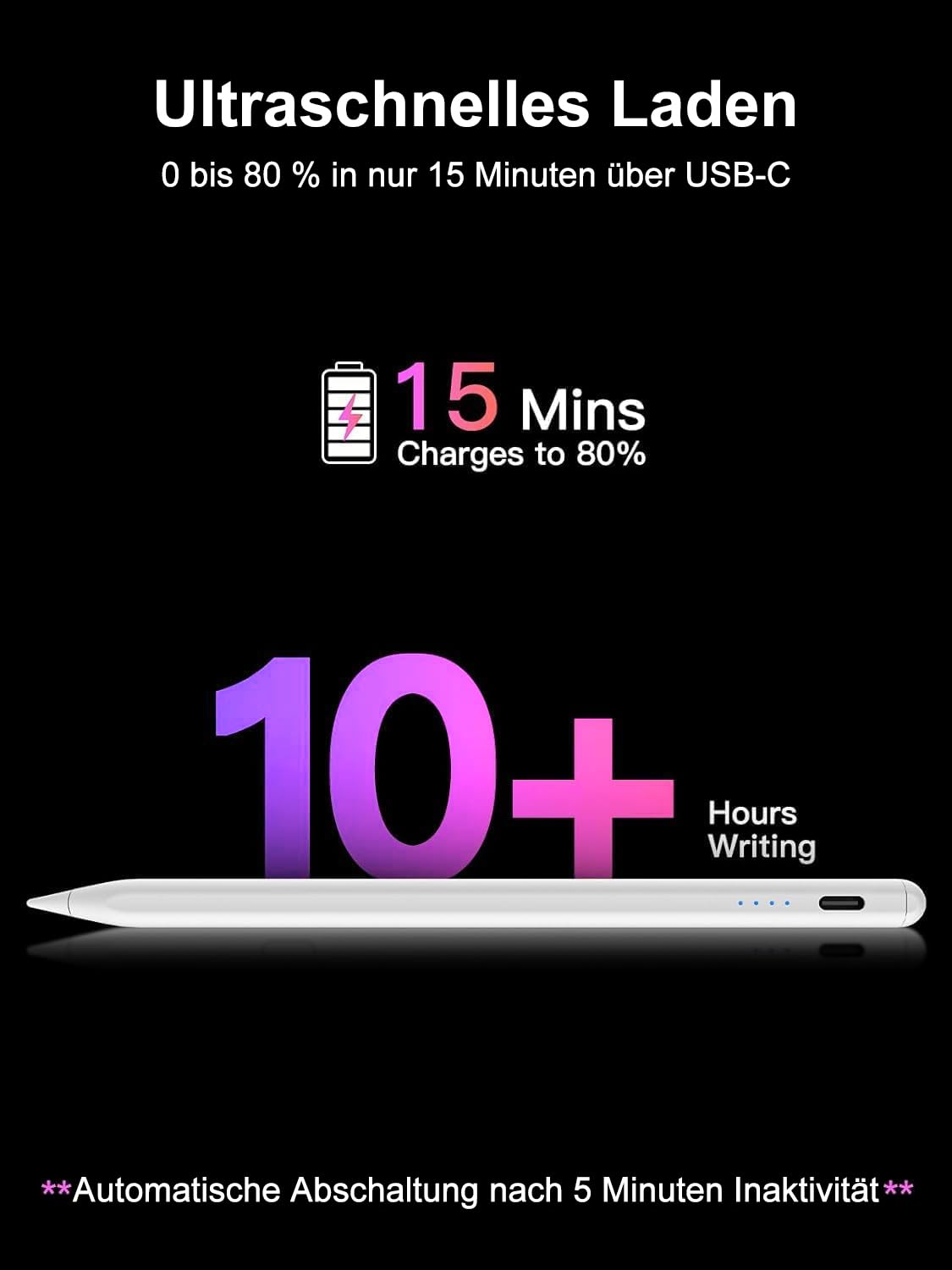 Stylet iPad 2018-2026 USB-C Charge Rapide LED Magnétique