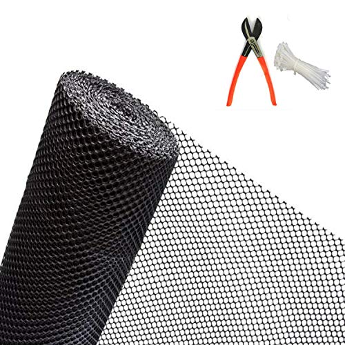 Image of SAI PRASEEDA UV Stabilized Garden Fencing Net Tree Guard Net Anti Bird Net PVC Virgin HDPE 3.3 Feet Height X 30 Feet Length Black Color 800 GSM with 1 Cutter and 100 PVC Tags SP17