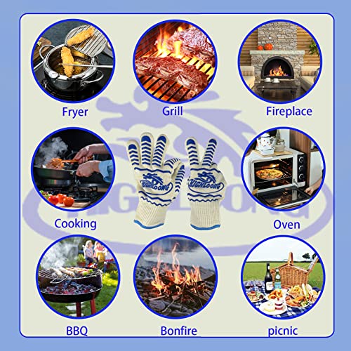 Image of BBQ Grill Gloves Heat Resistant, 1472℉ Heat Resistance Fireproof Glove for Grilling Smoking Barbecue Oven Mitts Extreme Hot Proof Mittens for Kitchen Cooking Baking