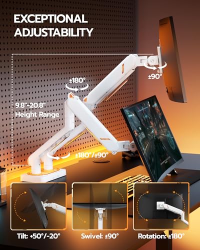 ARES WING 17-45 Inch Monitor Arm Ultrawide Dual Monitor Mount, White - image 9