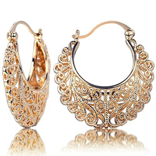 Filigree Earrings,XILAZAB Vintage Filigree Hoop...