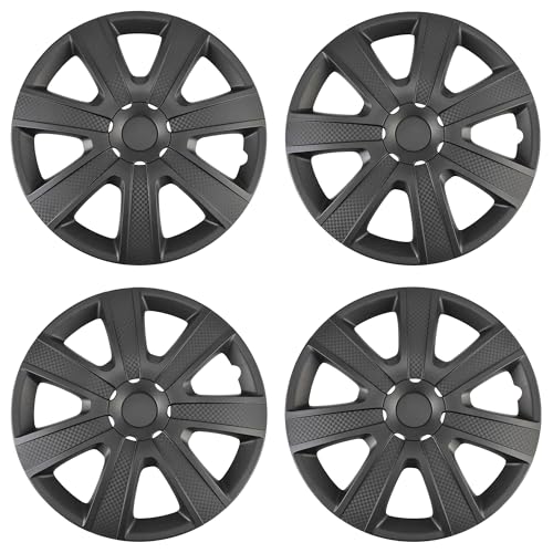 Image of 15 inch Hubcaps Set of 4, Matte Black Textured Wheel Covers, Universal ABS Snap-On Hub Caps for 15 inch Wheels, Car SUV Truck Wheel Rim Covers, Easy Installation Exterior Accessories