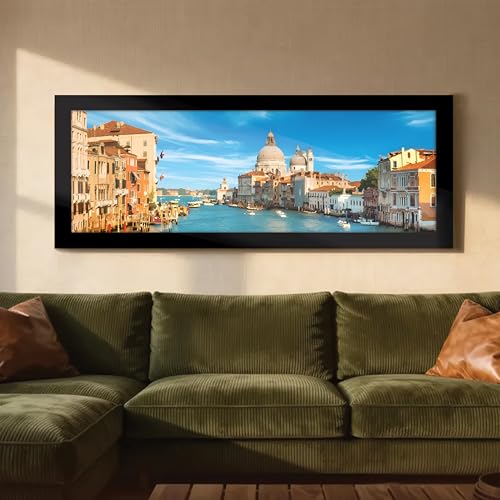 Image of PAINTINGMANTRA Venice City River View Summer Vacation Wall Art Framed Luxury Paintings for Home Decoration, Living room, Bedroom and Office Decoration (99x38 CM)