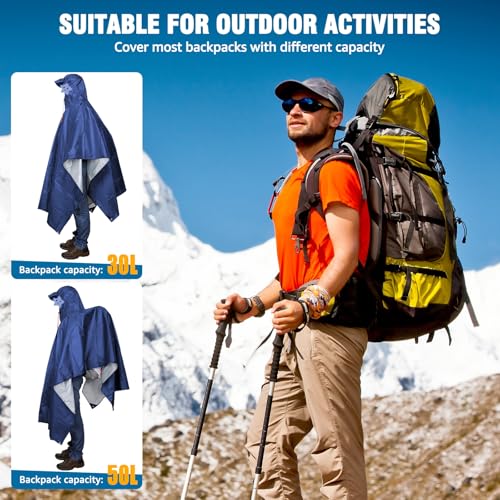 Image of ANYOO Hooded Rain Poncho for Adults Waterproof Lightweight Rain Coat for Men Women Reusable Rain Jacket for Emergency Outdoor