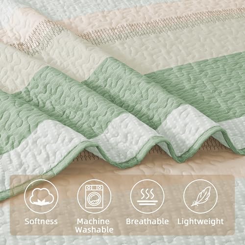 Image of Andency Queen Quilt Bedding Set Mint Pink, 3 Pieces Patchwork Summer Striped Ultra Soft Lightweight Bedspreads, Coverlets Set with 2 Pillow Shams for All Seasons (90 inchx96 inch)