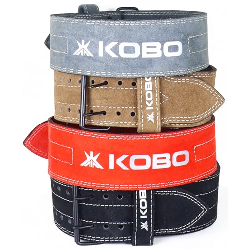 Image of Kobo 6 mm Prong Gym Belt For Weight Lifting Fitness, Seude Leather, 4 inch Wide Back Support, 9 Adjustable Dual Holes, Powerlifting Bodybuilding Deadlift Squat Workout Strength Training, Men Women