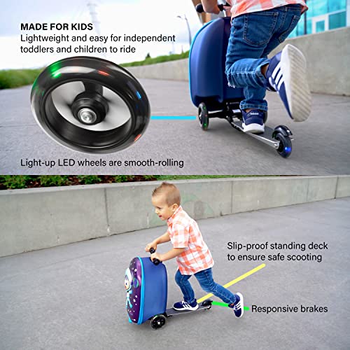 Kiddietotes 3-D Hardshell Ride On Suitcase Scooter For Kids -Cute Lightweight Kids Luggage With Wheels - Fun Led Lights #TOP4