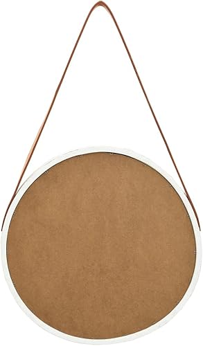 Miniatura 6 de vidaXL Espejo de pared colgante con correa ajustable, 15.7 pulgadas de diámetro, piel sintética y material de madera de Paulonia, diseño redondo