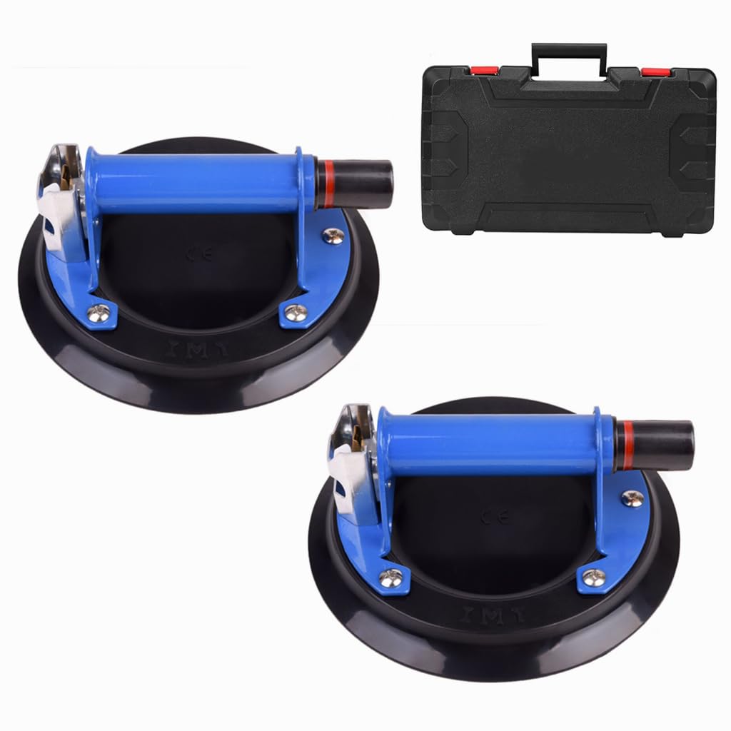 IMT 8 Inch Vacuum Pump Suction Cups with Metal Handle, Set of 2, Heavy Duty Glass Lifter, for Lifting Tiles, Glass, Marble
