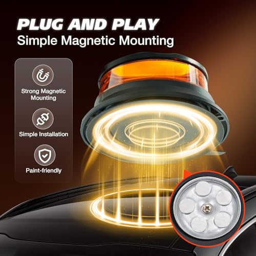 PARTSIBY Magnetic Beacon Light, 48 LED Amber Magnetic Strobe Light with Screw Mounting, 12V-24V Safety Emergency Hazard Rotating Flashing Warning Lights for Truck, Van, Tractor IP67 Waterproof by PARTSIBY - Used condition - Image 3
