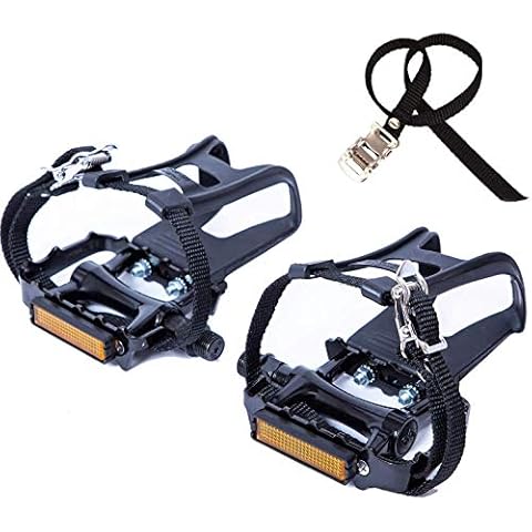 NEWSTY Bike Pedals with Clips and Straps Cover
