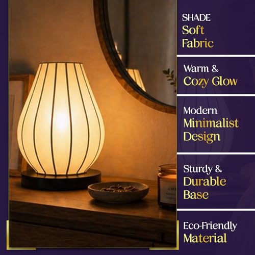 Image of Lexton 10.5 Inch Decorative Table Lamp for Bedroom | Fabric Shade Bedside Night Lamp with Inline Switch & 2 Pin Plug | Compact Desk Lamp for Study Table, Living Room & Home Decor Lighting (Pack of 1)