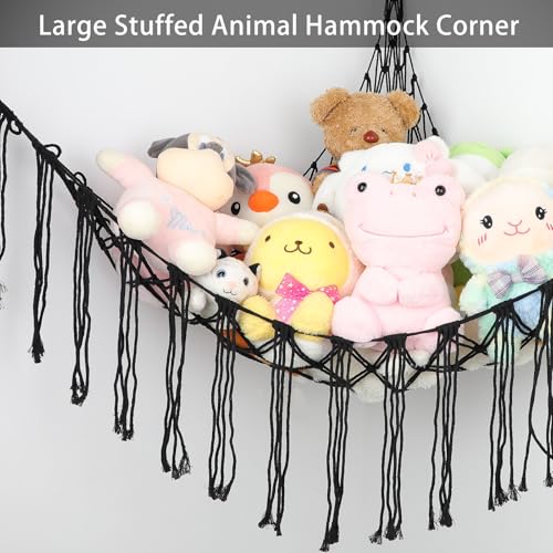 Yelienm Boho Stuffed Animals Net Or Hammock Large,55 Inch Toy Hammock Macrame Stuff Animal Storage Corner Hanging Net Holder,Mesh Hammock Plush Toy Organizer With Hooks For Bedroom,Nursery  thumb #2