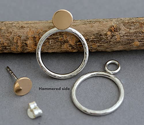 Small Petite 14K Filled Gold Disc Or Ball Stud Sterling Silver Hoop Ear Jackets Front Back Earrings (Gold Flat Disc Stud) #TOP5