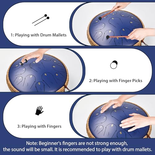 Tambor de língua de aço - Tambor de língua de 35 cm com 15 notas - Tambor panorâmico de mão com livr