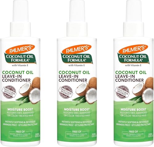 3x Palmers Coconut Oil Formula Leave In Conditioner 250ml each & a fridge magnet. Designed to nourish & repair dry frizzy hair, add shine, reduce split ends & detangles, Is a great heat protectant.