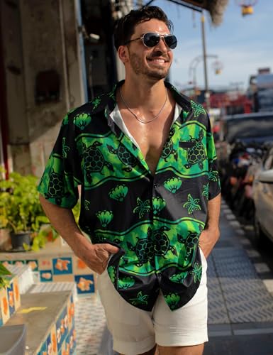 Image of Yoimira Hawaiian Shirts for Men, Print Mens Casual Short Sleeve Button Down Shirts Floral Aloha Beach Shirt