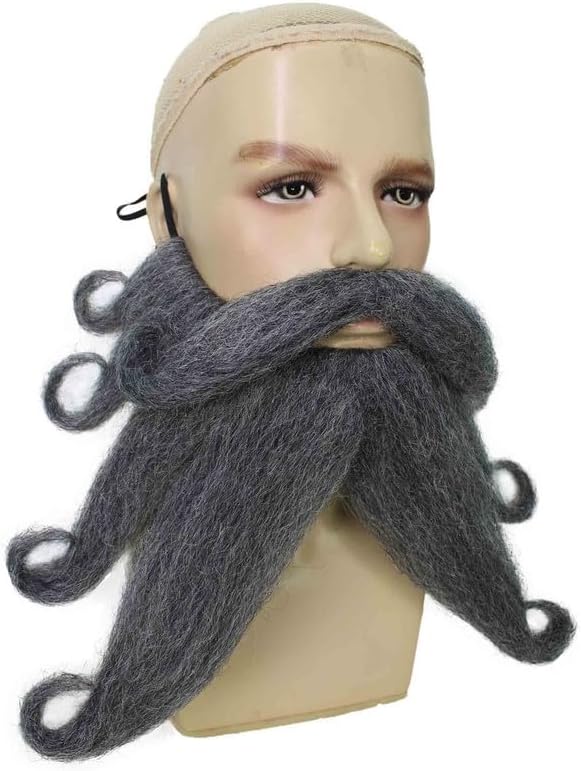 Men's Davy Jones-Inspired Ash Grey Pirate Beard and Mustache, Flame-Retardant Synthetic Fiber