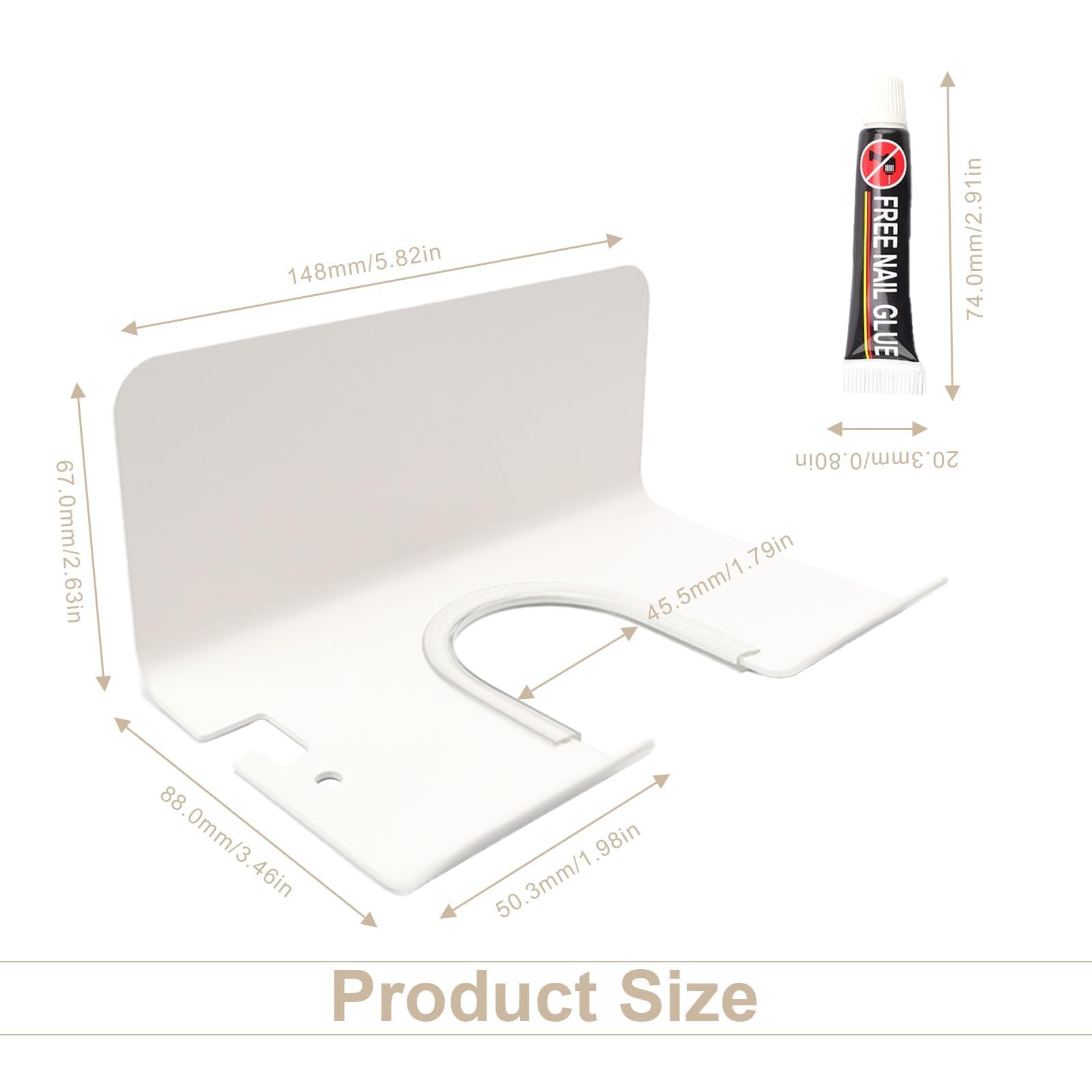 Soporte Secador de Pelo Autoadhesivo 4,8 cm Diámetro para Paredes Lisas Mármol Azulejos Blanco