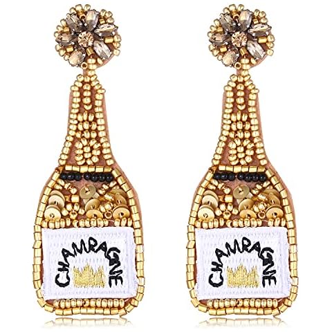 HZEYN Beaded Earrings Champagne Bottle Drop Dangle Earrings Handmade Champagne Earrings Fashion Jewelry (Gold) Cover