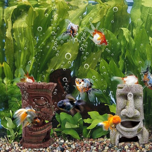 Image of 2pcs Moai Aquarium Decorations Tiki Fish Tank Hideout Shelter Easter Island Statue Cave Antique Decor for Betta Shrimp Cichlid Hiding Aquarium Ornament