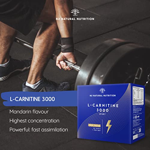Pure L CARNITINE 3000 mg Liquid Shots | High Strength, Weight Loss, Fat Burner, High Concentration | Tangerine Flavor | Energy Booster | 20 Easy Opening Vials. UK Vegan. N2 Natural Nutrition - Image 4