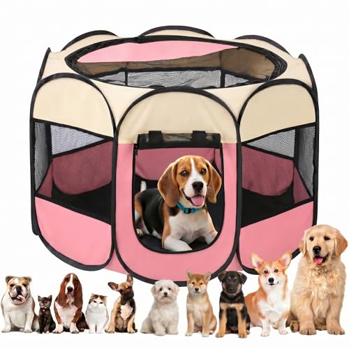 Welpenauslauf, Welpenlaufstall, Laufstall Hund, Katzengehege, Hundelaufstall für Wohnung, Welpenauslauf Indoor, Laufstall Katze, Hasengehege, Kaninchengehege, (91x91x58cm) (Rosa)
