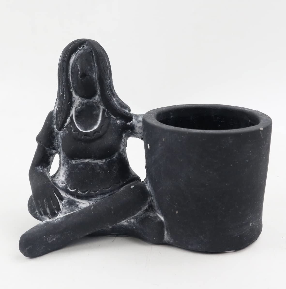 Black Cement Lady Succulent Planter with Drainage Hole 6"x4"x4.8"