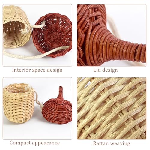 Woven Basket,Girls Bag,Kids Handbag, Rattan Bag for Kids Acorn Shaped Rattan Storage Basket Mini Kids Crossbody Bag Lidded Woven Cute Breathable Kids Bag Birthday Gift2