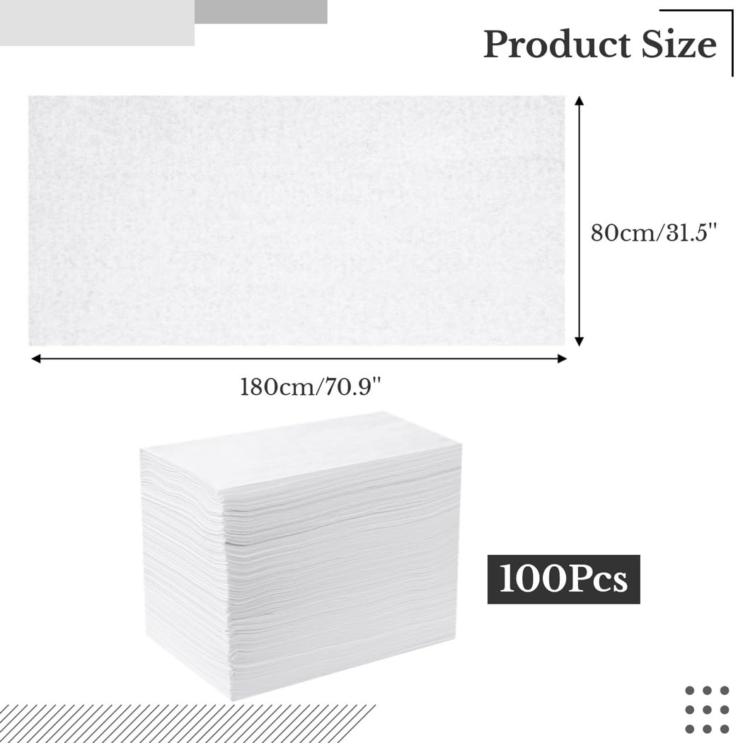 Juego de 100 sábanas desechables para cama de spa de masaje, tela no tejida suave, protector de mesa de masaje, 180 x 80 cm, para salón de belleza, spa, hoteles, esteticista