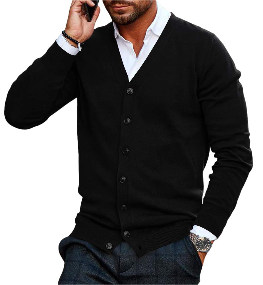 Runcati Cárdigan de punto para hombre sin cuello en V cuello cárdigan camisa chaqueta ligera de entretiempo