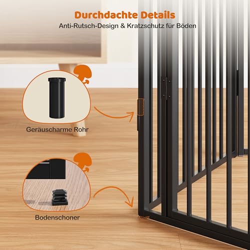 Yaheetech Welpenauslauf 6-teilig 100cm hoch, Welpenlaufstall mit integriertem Schloss, Geräuscharme Rohre, Bodenschoner, 8 mm Verstärkte Metalldrähte, Hundelaufstall für Wohnung & Garten