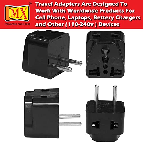 Image of MX Universal Travel Adapter Type C - 5-Pack (Black) | India → Europe, Turkey, Spain, Italy, Indonesia, Korea - Dual USB Charging, Home & Business Use