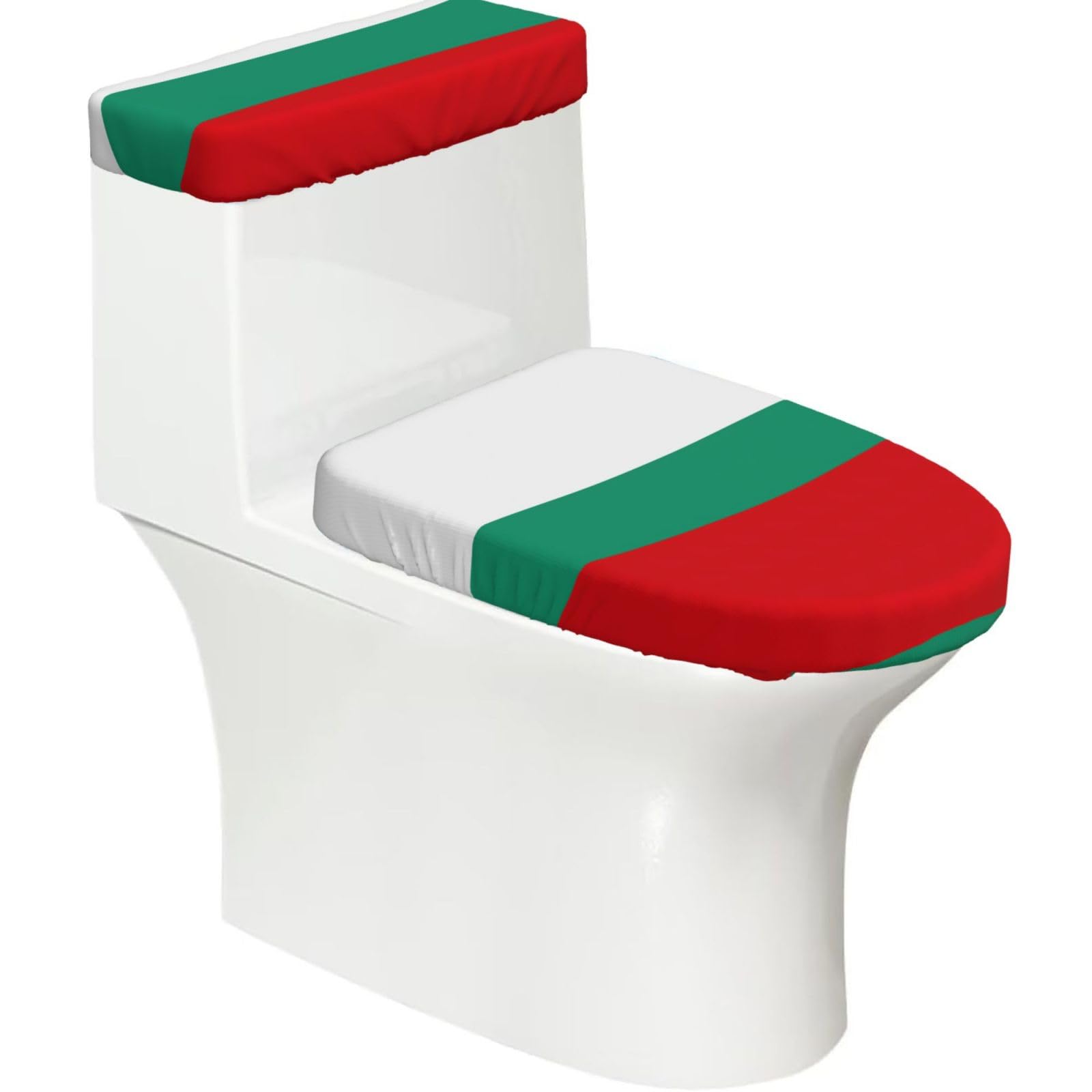 Bulgarian Flag Print Stretch Toilet Covers Set, Polyester Covers Replacement For Fits Most Size Lids Bathroom Decor