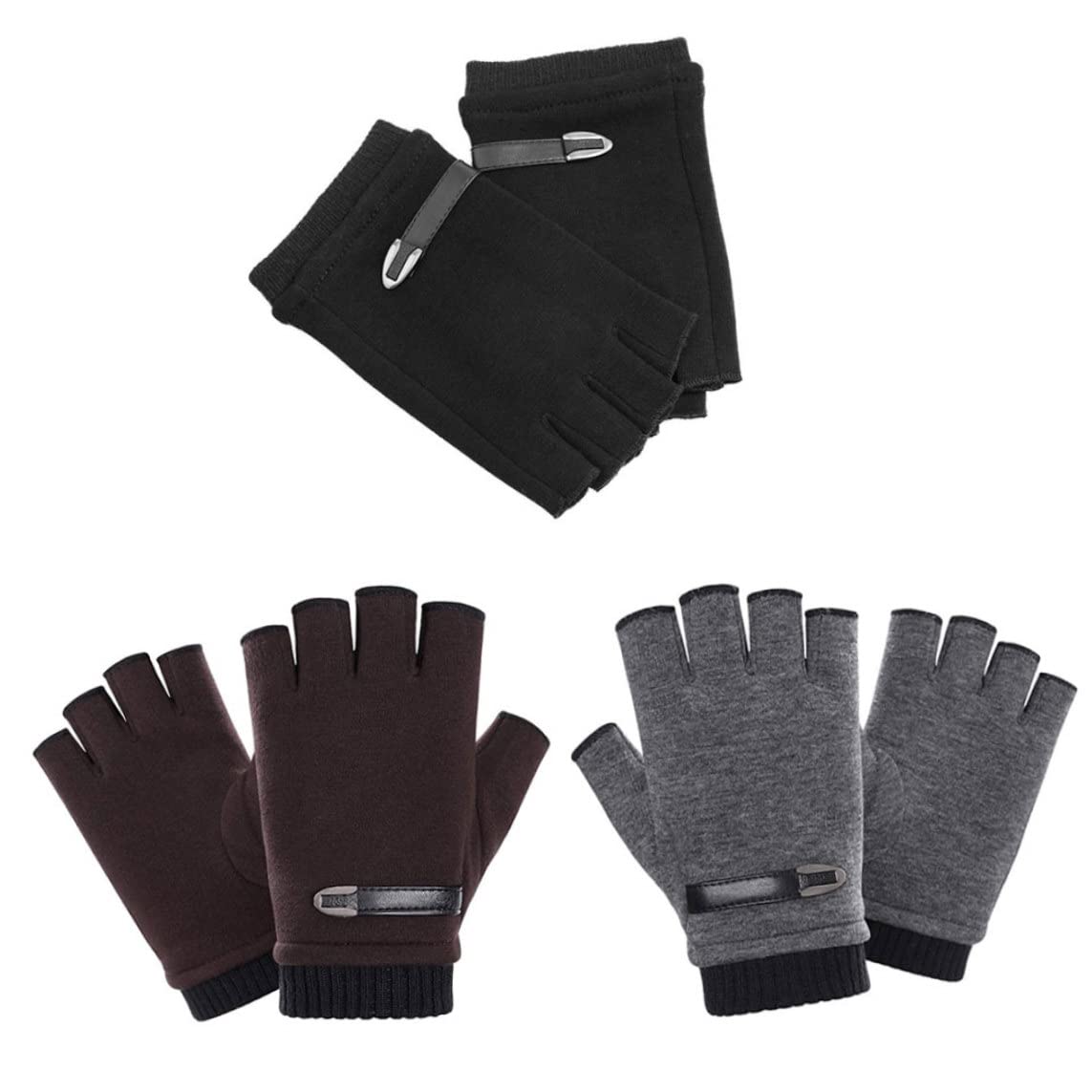 Guantes, Guantes térmicos, Guantes sin dedos Invierno Cálido Manopla de medio dedo Unisex for Ciclismo Moto Correr al aire libre Gris Negro 2 pares, Guantes de invierno, Guantes de medio dedo, Guantes