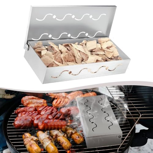 Caja de virutas de madera de barbacoa de acero inoxidable, caja de virutas de madera de barbacoa de 12 pulgadas, para astillas de madera, trozos y pellets