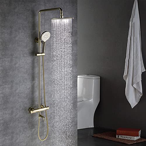 Douche de tête 10 pouces dorée et son système thermostatique pour des moments de relaxation