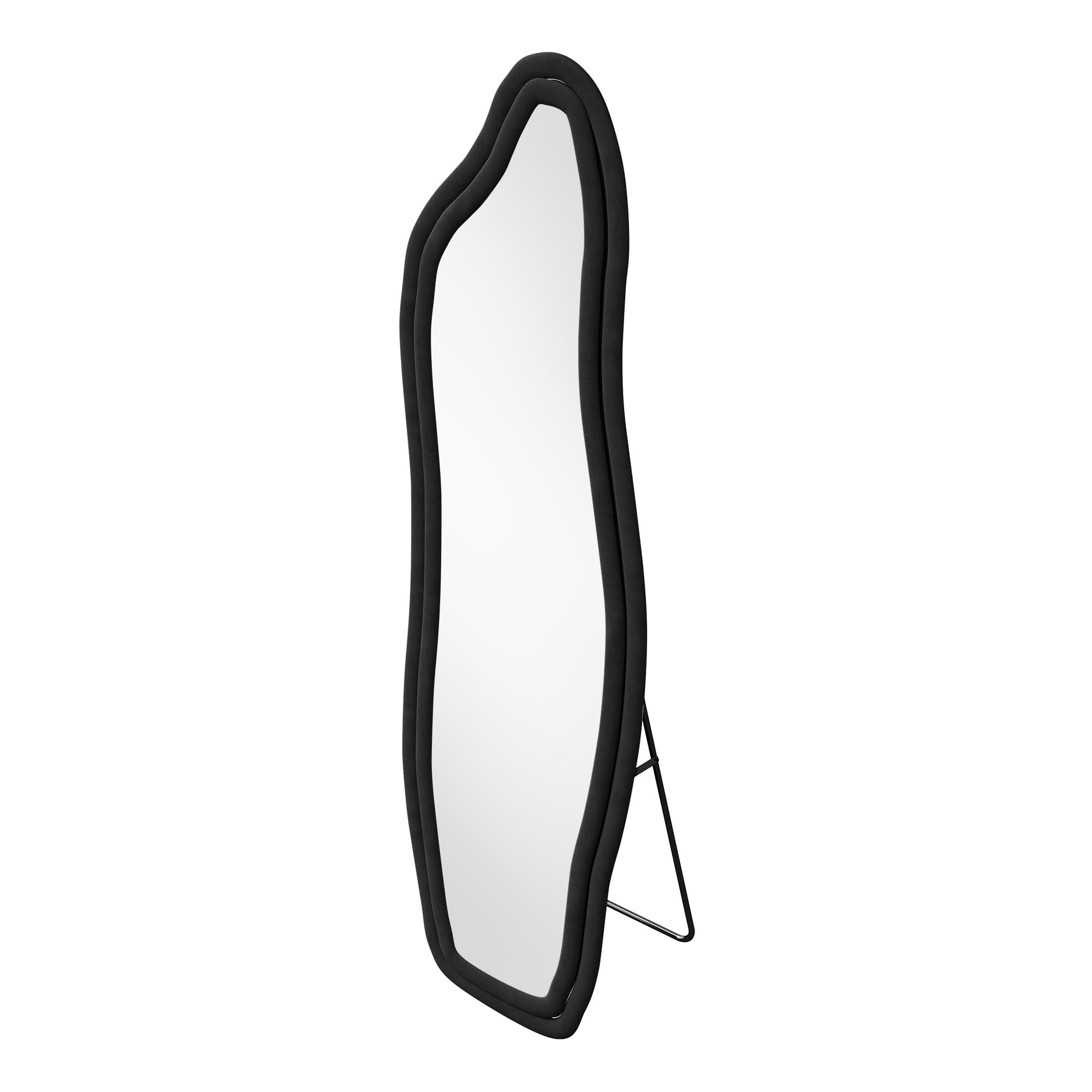 Grand Miroir Noir 160x50 cm, Miroir sur Pied au Mural ou à Suspendre, Miroirs Organique avec Support en U, Miroirs ondulés Moderne pour Dressing, Salon, Chambre, Couloir