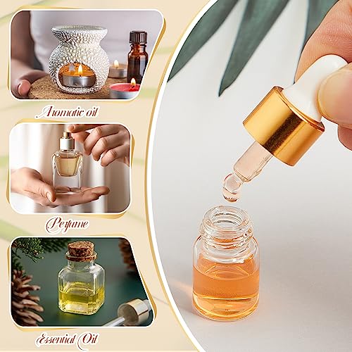 100 Pcs Mini Glass Oil Dropper Bottle Bulk, Clear Essential Small Empty Bottles Sample Containers Perfume Liquid Vials with Cap for Traveling (2 ml,Gold)4