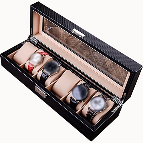 YHRJ Boîte de Rangement pour Montre en Cuir de Fibre de Carbone, Boîte d'affichage de Montre mécanique Multi-Cadres pour Hommes, Boîte à Bijoux de Mode exquise avec Serrure Cover