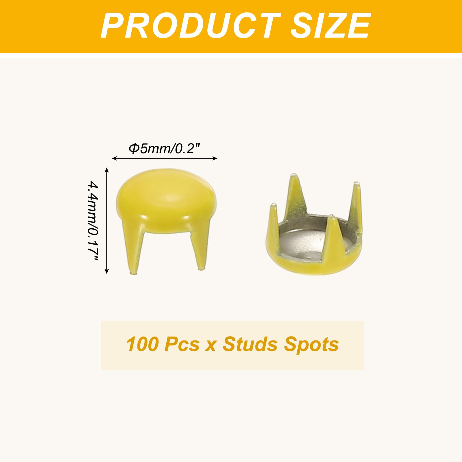 PATIKIL 5mm Metal Studs Spots 100Pcs Round Dome Claw Beads Nailhead Rivets Spike Studs for Leather Craft Clothes Belt Bag Shoes Yellow - Image 2