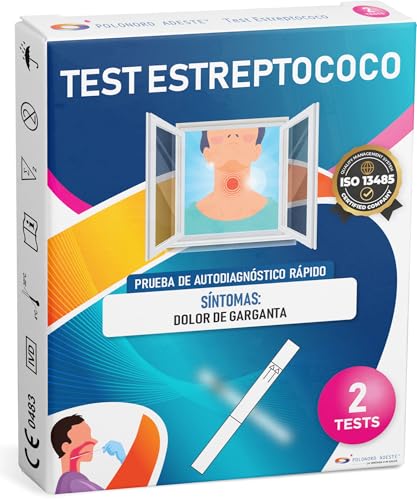 ADESTE Test Estreptococo gargantilha para crianças e adultos – Streptococcus Test com certificação CE na Alemanha, fabricado em França. Pacote de 2 testes