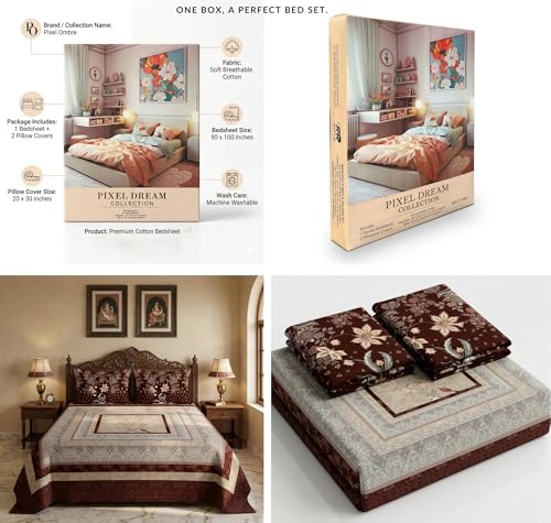 Image of BSB HOME 240 TC Cotton King Size Bedsheet, Premium Soft Double Bed Sheet, Breathable & Skin Friendly Bed Cover, Elegant Printed Bedsheet, Durable, 90 x 100 Inches (229 x 254 cm) - Deep Chestnut