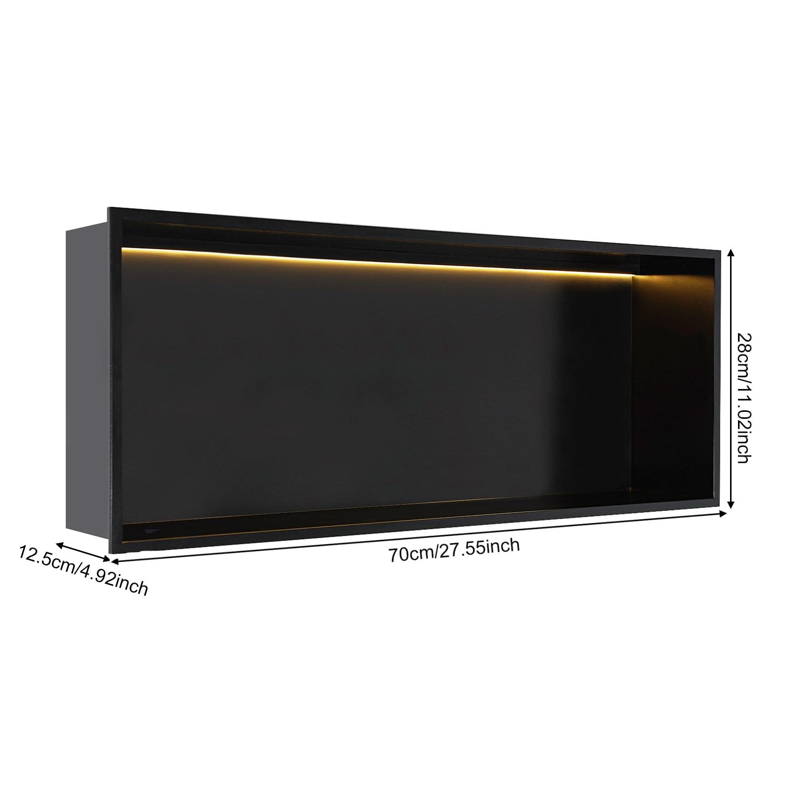 Edelstahl Duschnische: Wandnische mit LED-Licht, 70 * 28 * 12,5cm, ideal für Badezimmeraufbewahrung, Schwarz