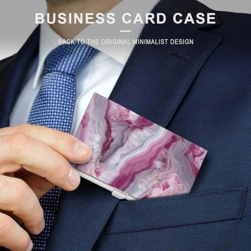 Beautiful Marble Texture White And Pink Business Card Holder, Pocket Slim Portable Metal Business Card Case for Women Men3