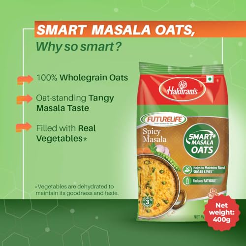 Image of Future Life Masala Oats | Non Sticky | Tasty, Anytime Snack | Ready in 3 mins | Tasty & Heathy Evening Snack | 100% Whole Grain Oats | No added preservatives | helps manage weight | 400g