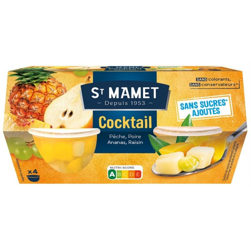 Cups cocktail de fruits ST MAMET - Pack de 4 coupes de 113g - Gourmandise aux parfums fruités - Le Lot De 4