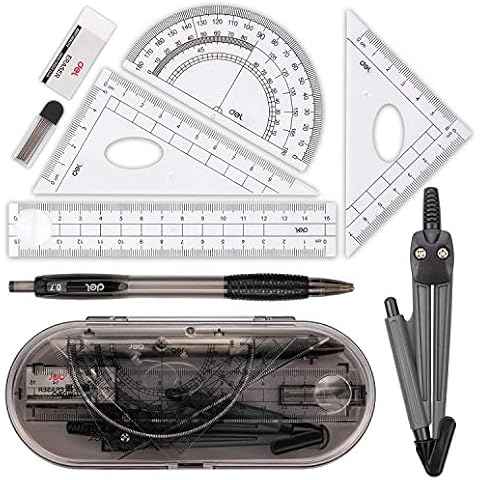 Maths Set Geometry Set Muscccm Compass Set 8 Pieces School Supplies Drawing Compass Protractor Set Rulers for Student in Carry Case Cover