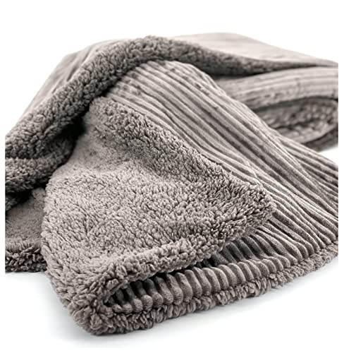 heimtexland super Dicke Cord Kuscheldecke mit flauschigem Sherpa Fell Wohndecke 200x150 Decke elegant Kuschelweich Geschenkidee Weihnachten Typ767 Taupe
